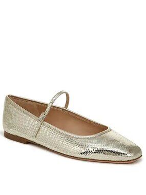 Veronica Beard 'Ellie' Leather Mary Jane Flats, Metallic Platinum
